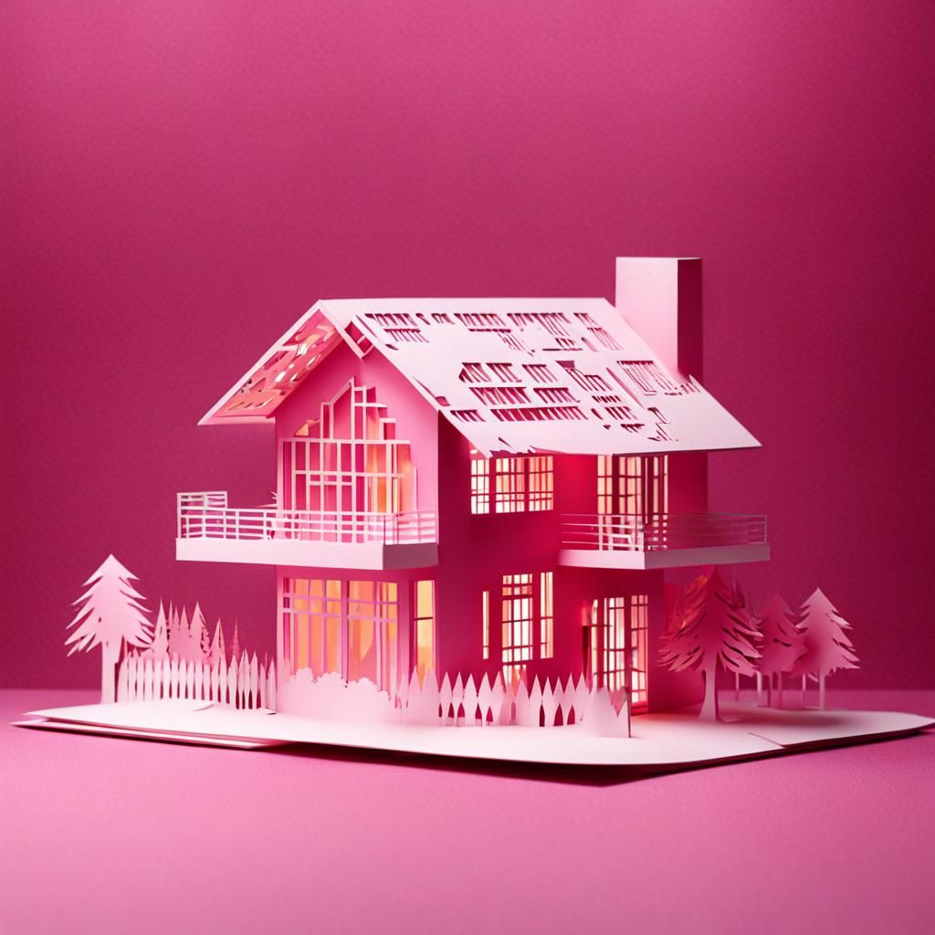 Pink Kirigami Modern House Digital Art