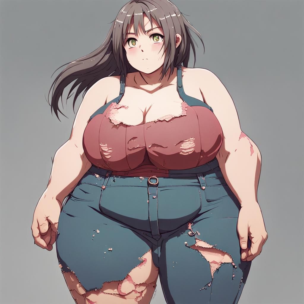 Anime Girl in Ripped Clothes, Cel-Shaded Style