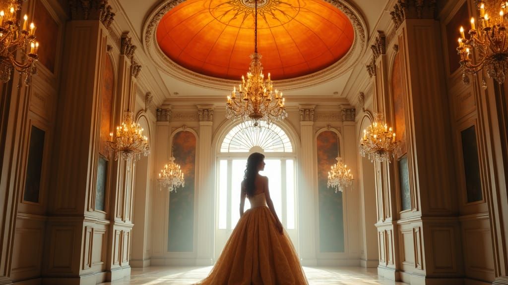 Elegant Woman in Manor House, Rassouli-Inspired Cupola