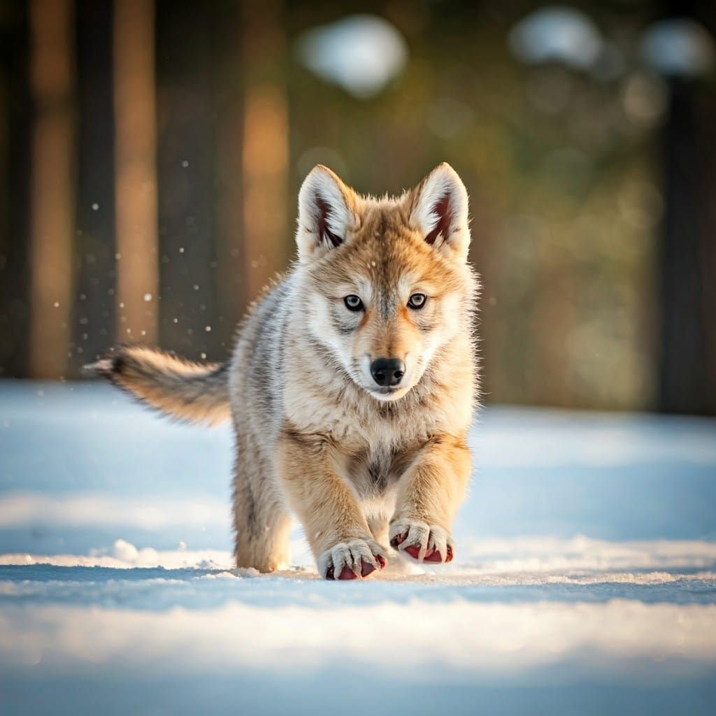 Winter's Primal Beauty Captured in Young Wolf's Pounce
