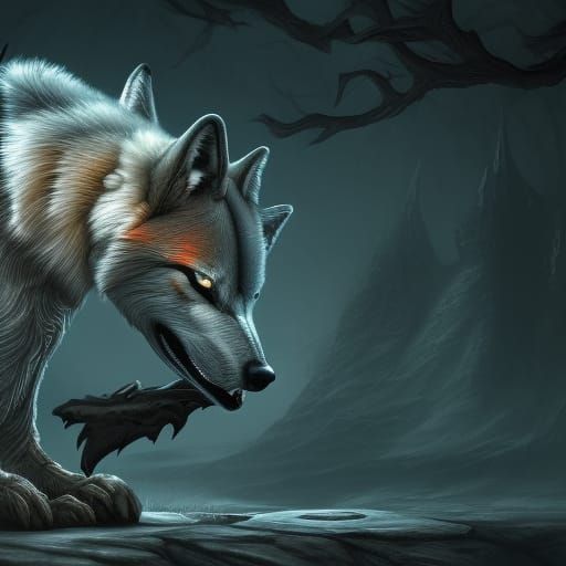 Ethereal Ghost Wolf in Detailed Matte Painting