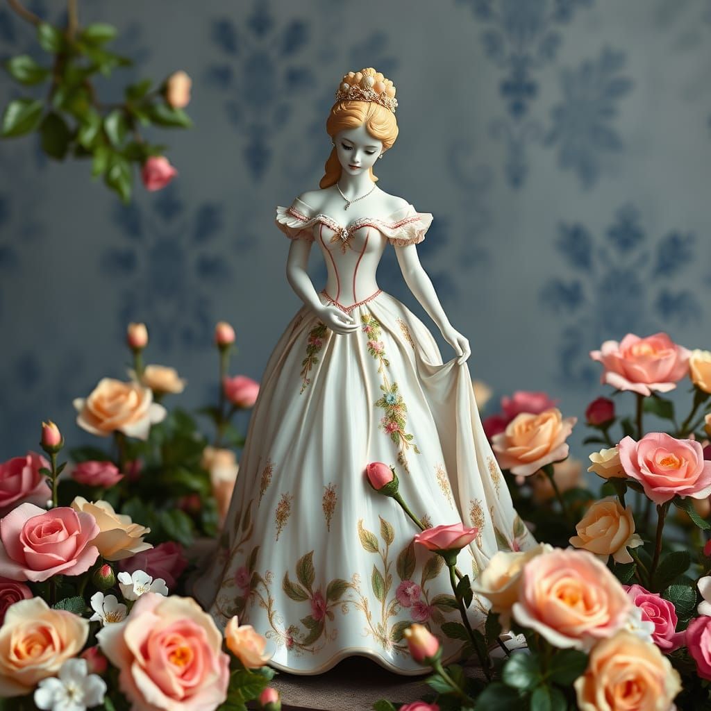 Delicate Victorian Ballerina in Porcelain, Surrounded by Jas...
