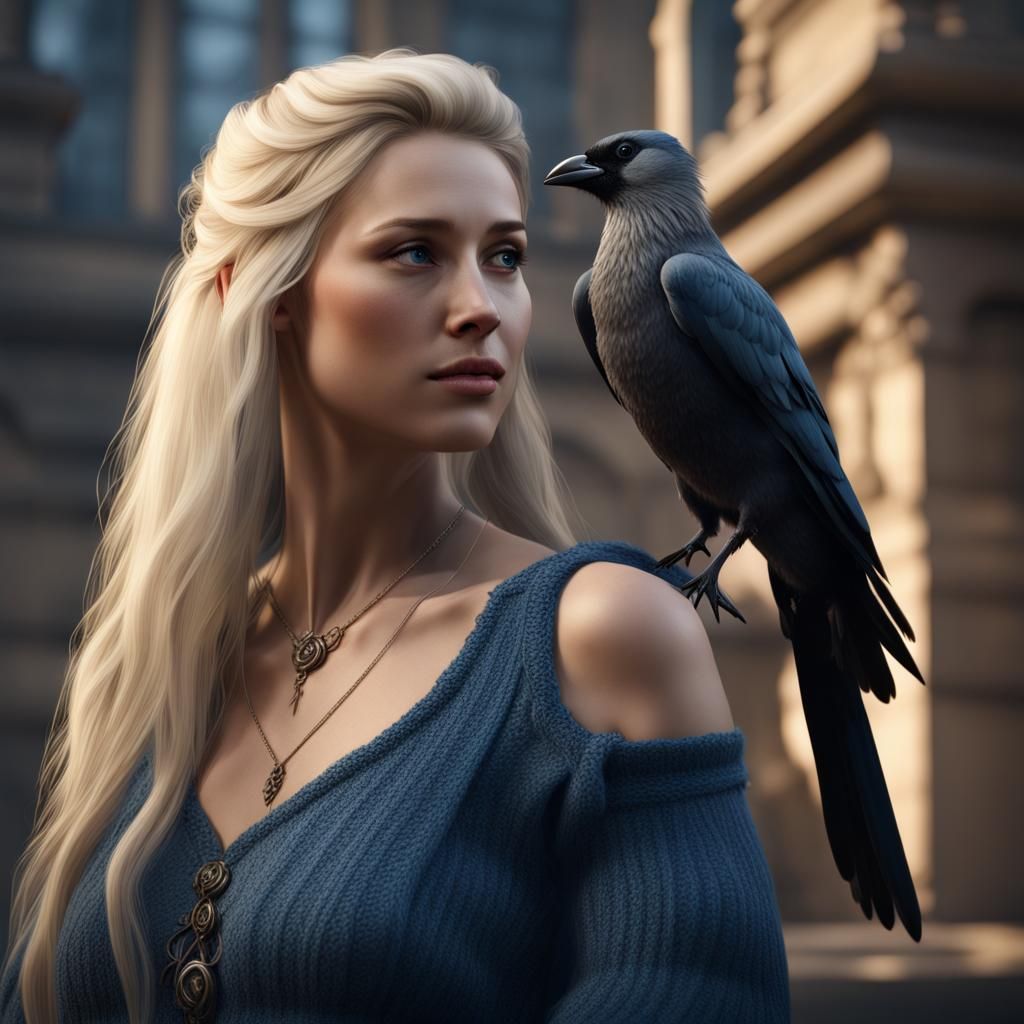 Woman and Jackdaw: A Matte Painting of Love