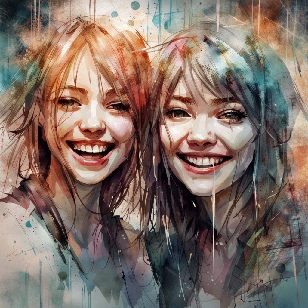 Two Cute Friends Laughing in Contemporary Style