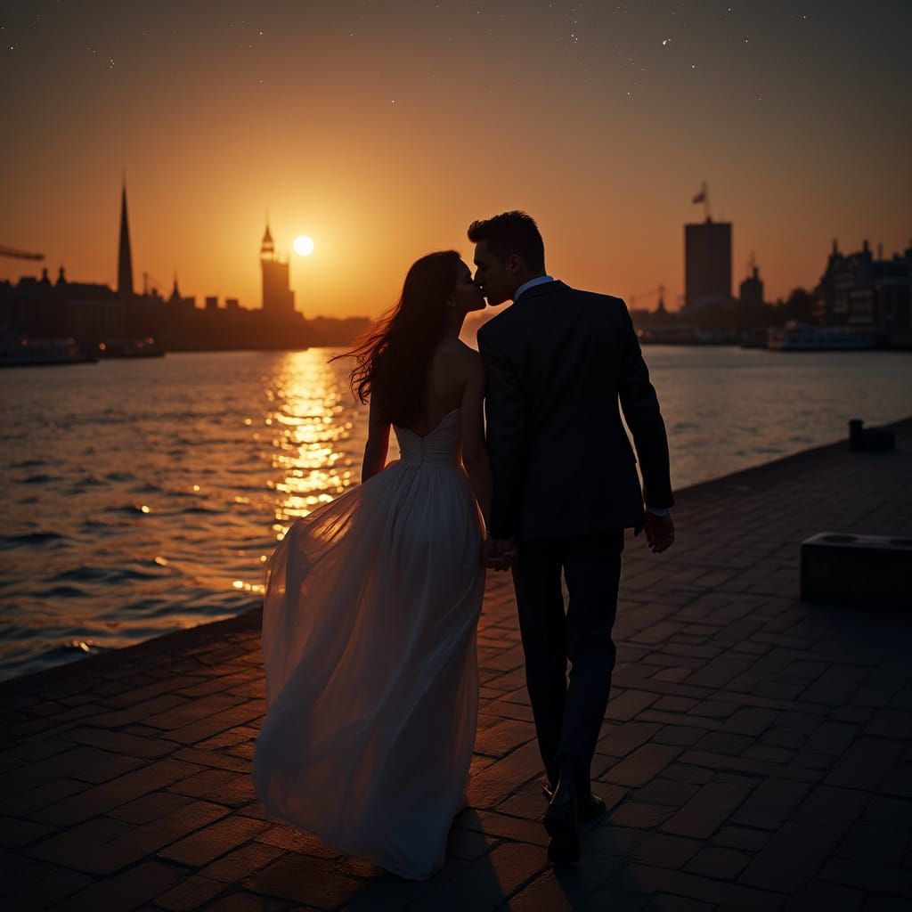 Romantic Thames Sunset: A Cinematic Film Still