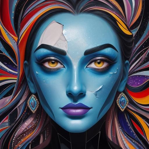 Giant Woman Pushing Through Diamond Painting in Surrealism