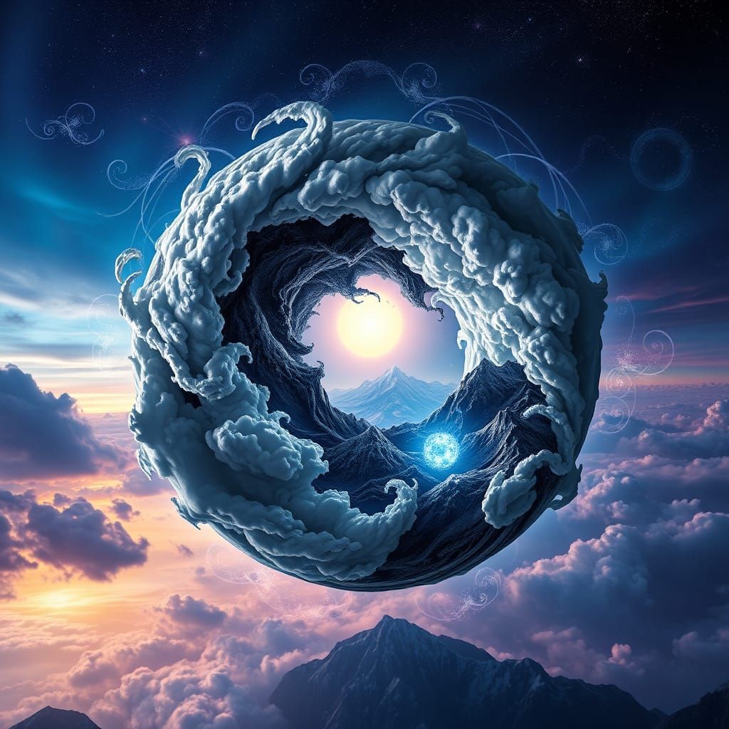 Multiverse Yin Yang: Surreal Dreamscape in Black and White