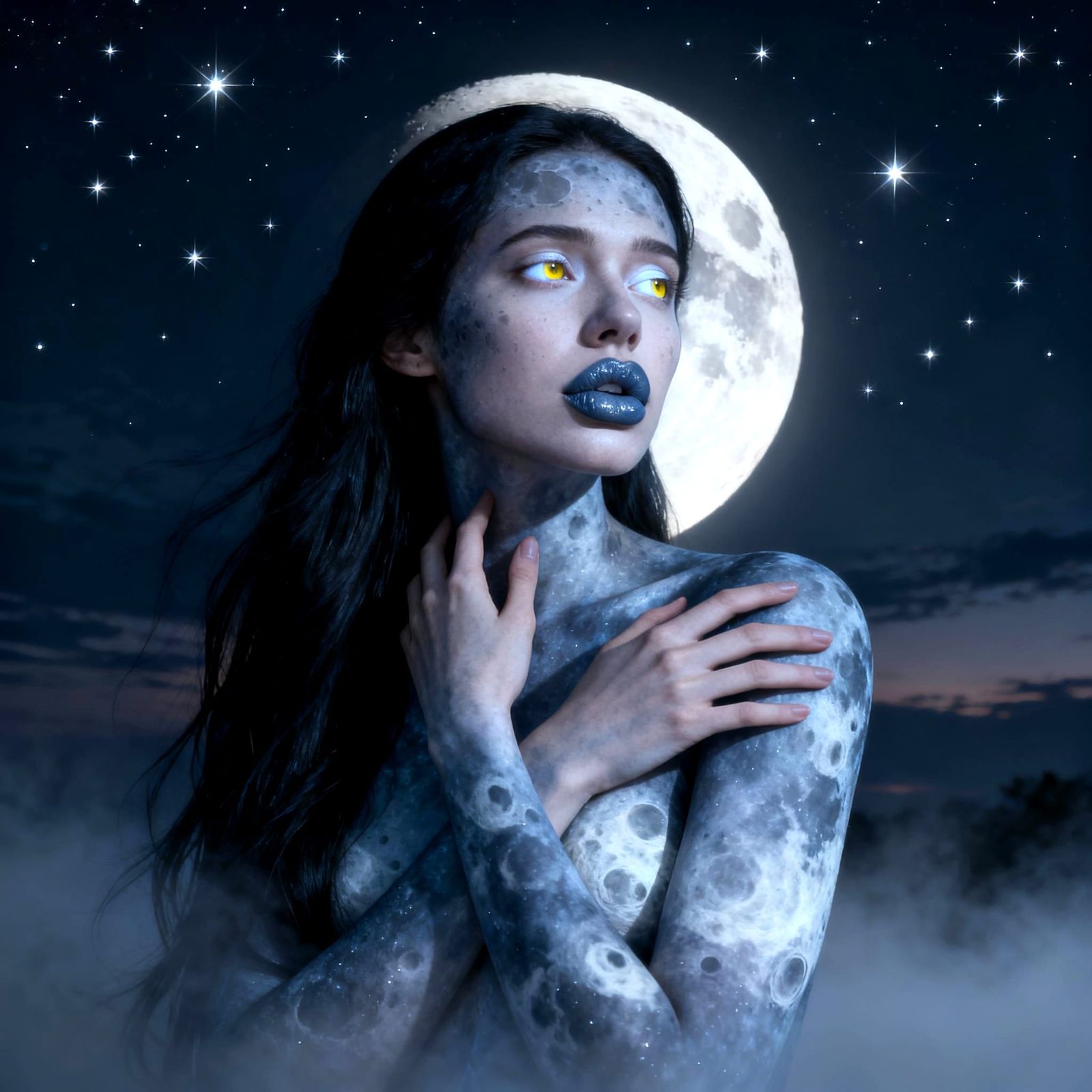 Hyperrealistic Portrait of a Woman as the Moon