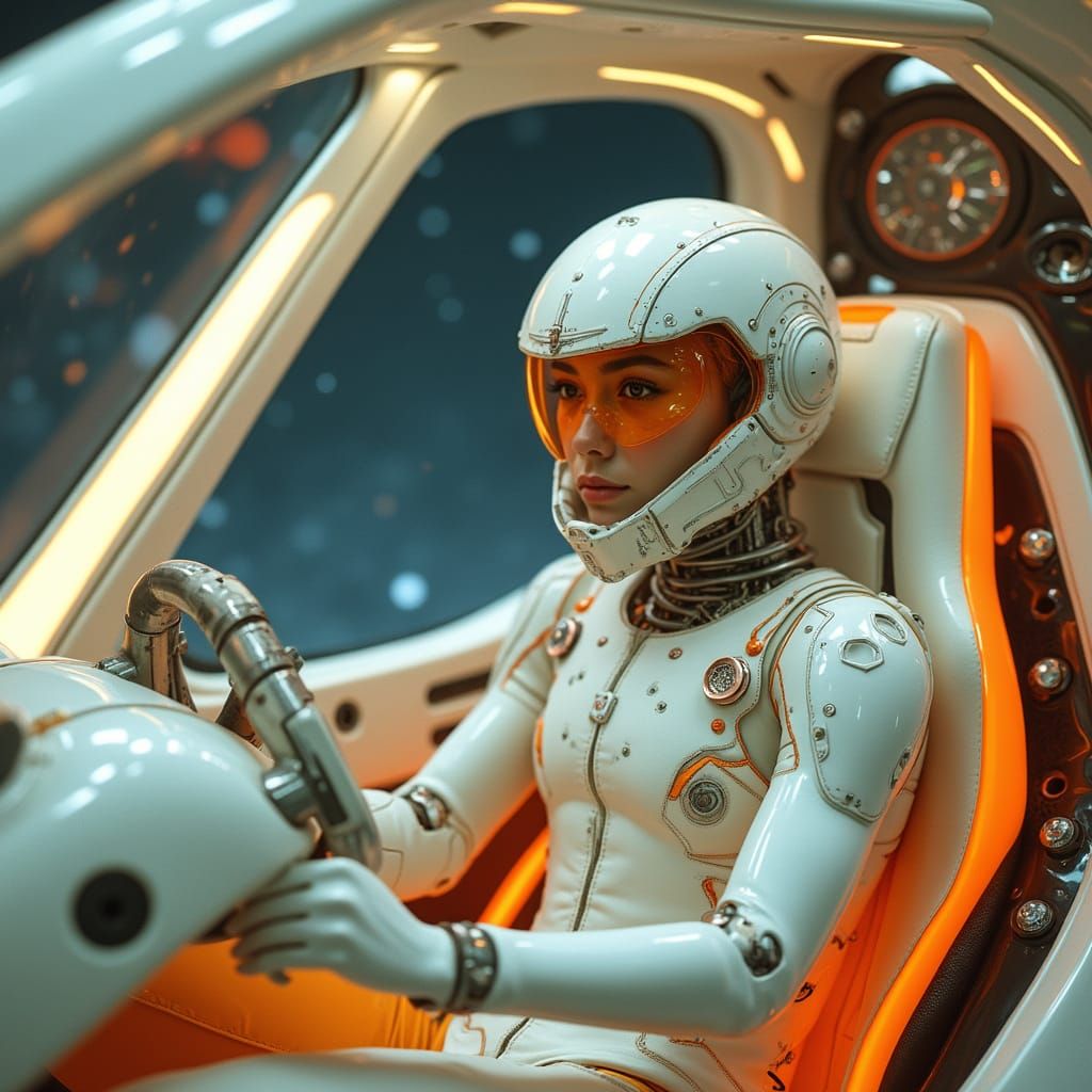 Cyberpunk Spaceship Interior with Daft Punk Pilot