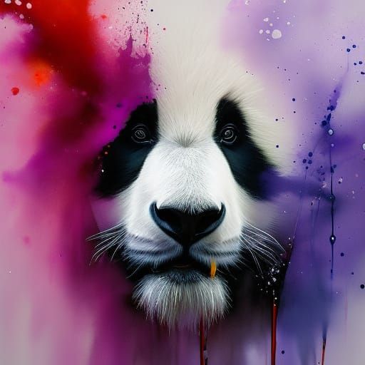 Panda Portrait with Ink Splashes as Colour Splash Art