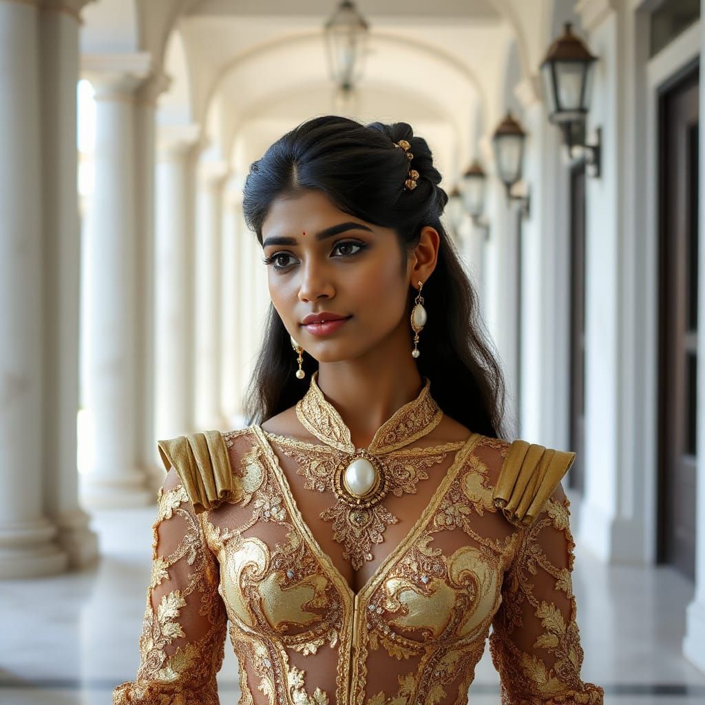 Sri Lankan Woman in Ornate Bodice, Fantasy Realism Portrait