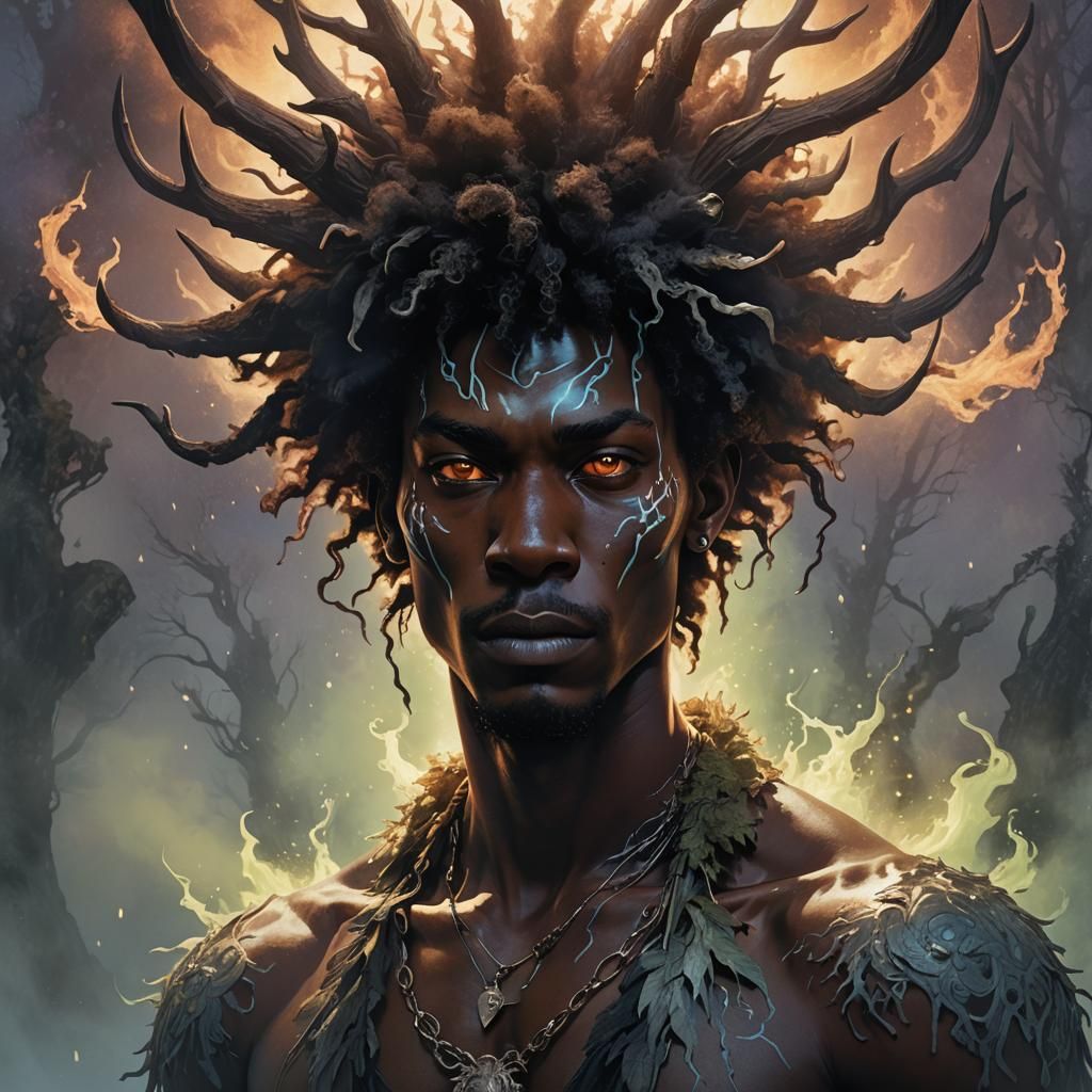 Ethereal Wendigo Portrait in Art Nouveau Style