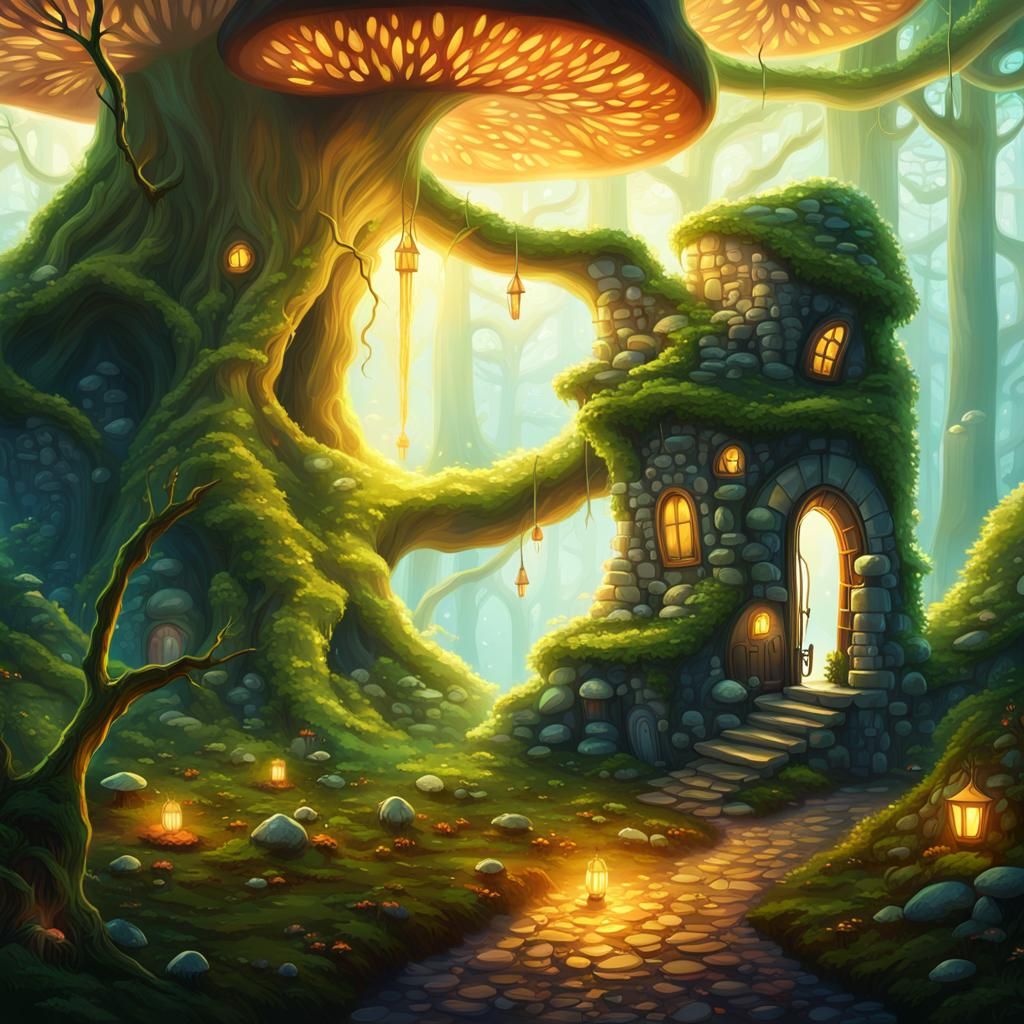 Mystical Forest Home in Art Nouveau Style