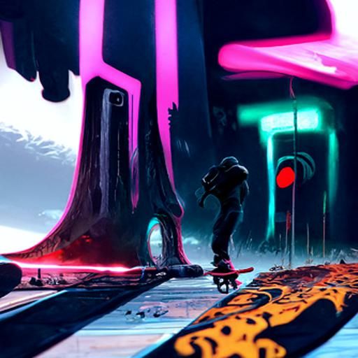 Cactus on Rollerblades in a Cyberpunk Skatepark