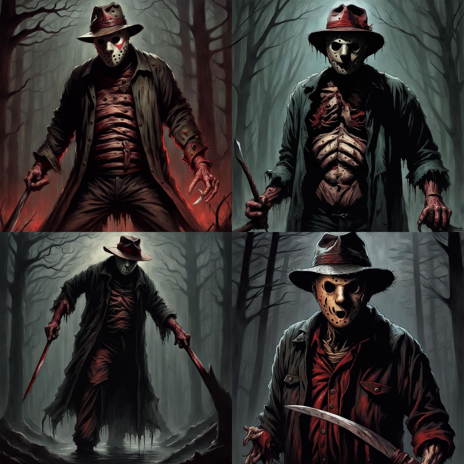 Freddy Krueger Jason Voorhees Hybrid in Horror Art Style