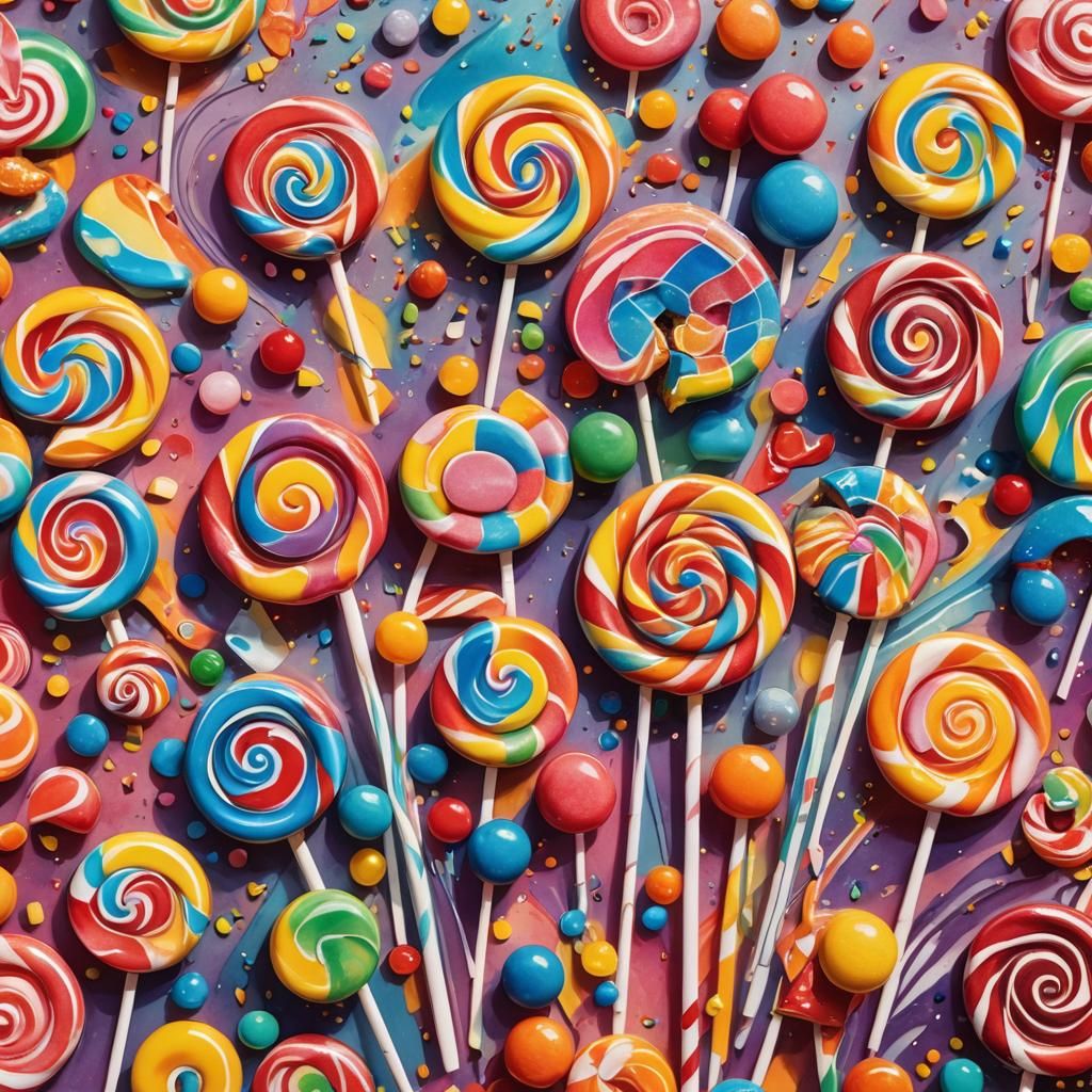 Hyperrealistic Candy Art with Swirling Lollipops