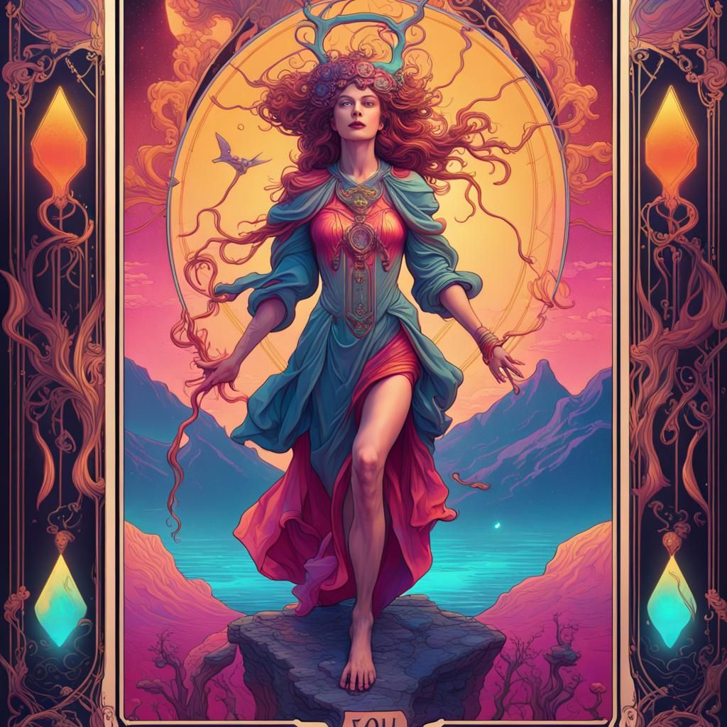 The Fool Tarot Card in Synthwave Style