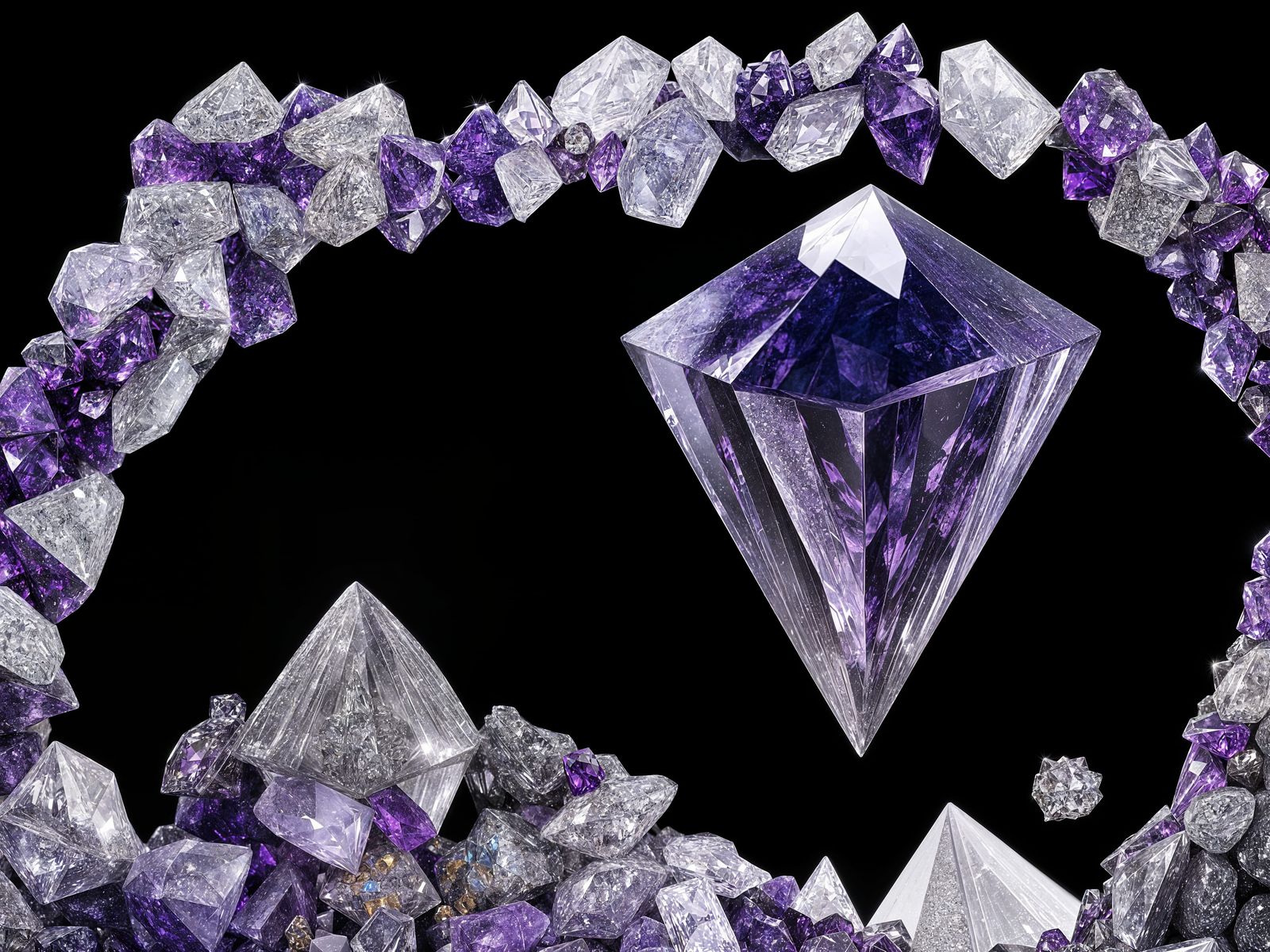 A giant crystal cave with multi faceted  diamonds and amethy...