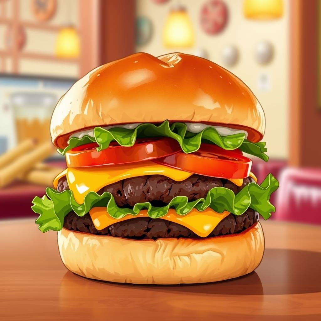 Vibrant Diner Burger in a Bold Artistic Style