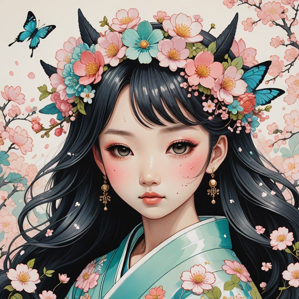 Japanese-Inspired Cherry Blossom Crown in Pastel Colors