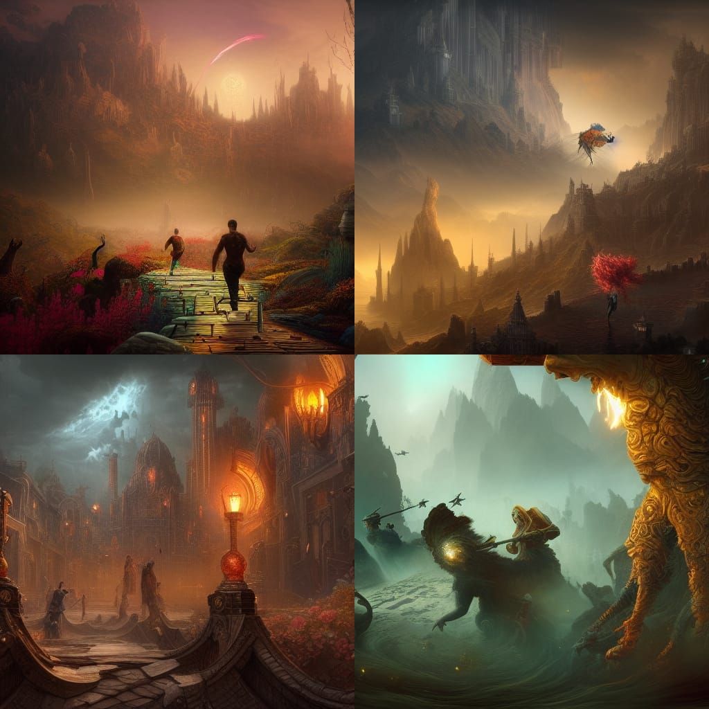 Human's Futile Chase: A Detailed Fantasy Painting