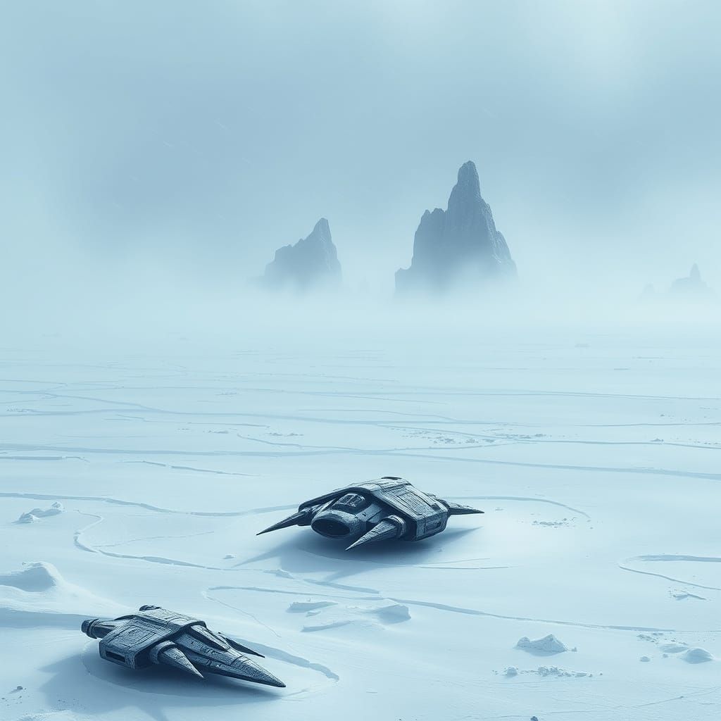 Frozen Tundra Landscape in Atmospheric, High-Contrast Style