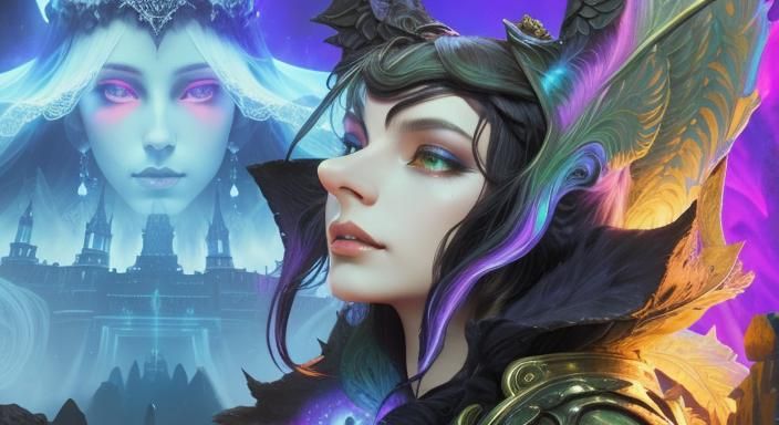 Gothic Castle in Dreamlike Dark Fantasy Landscape