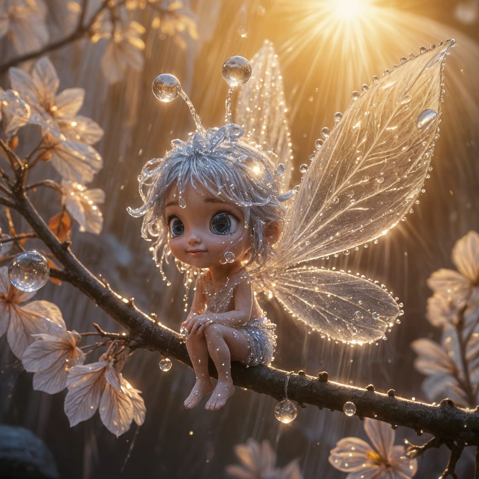 Delicate Water Spirit in Golden Sunrise Light