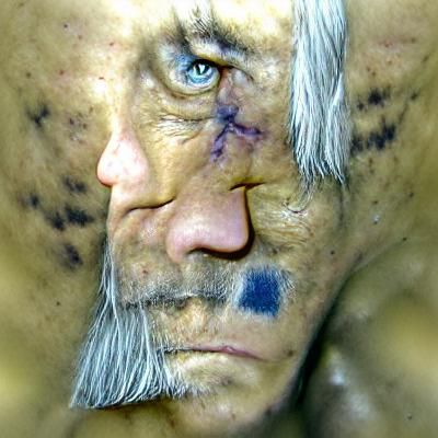 Weathered Warrior with Piercing Blue Eyes