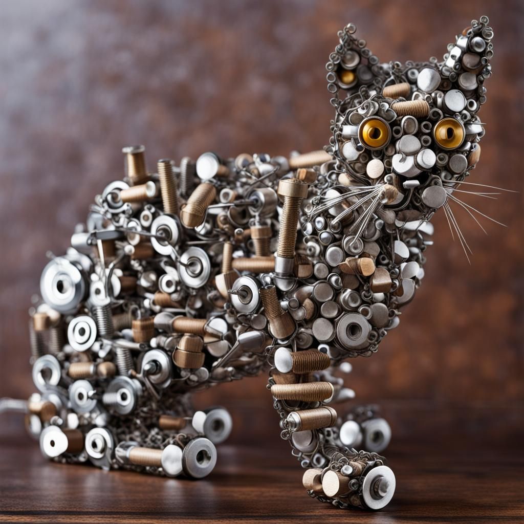cat made of nuts and bolts