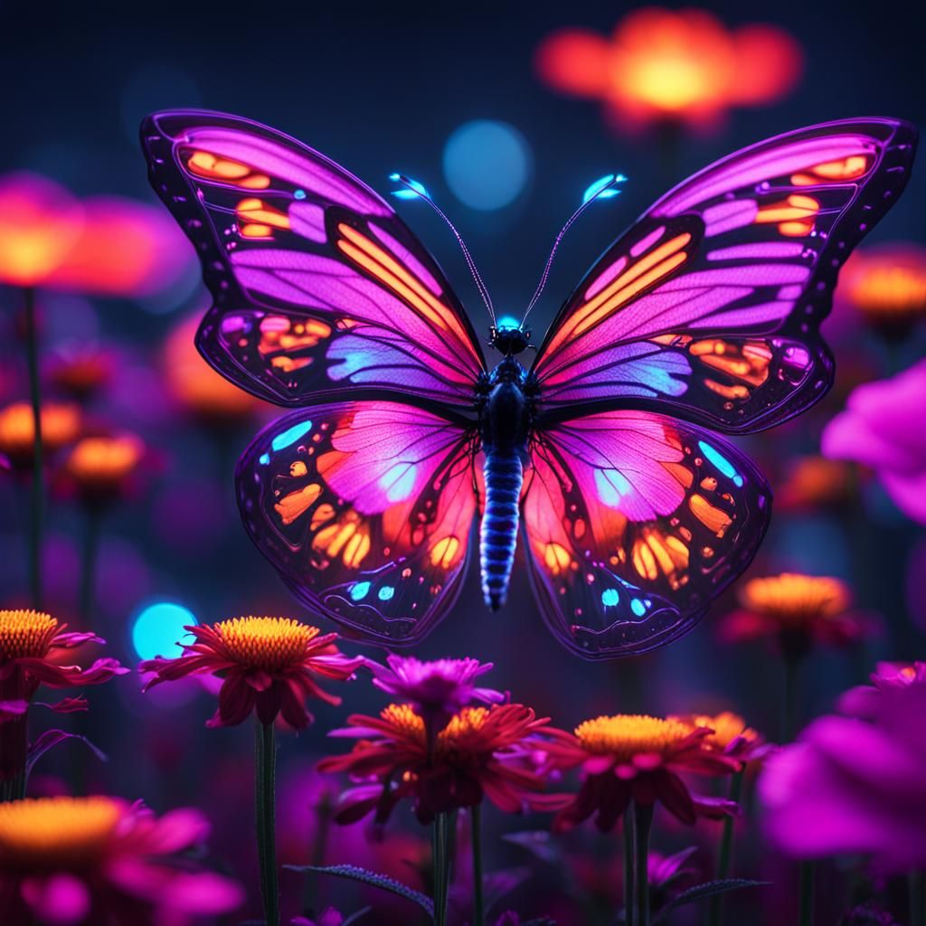 Purple neon butterfly