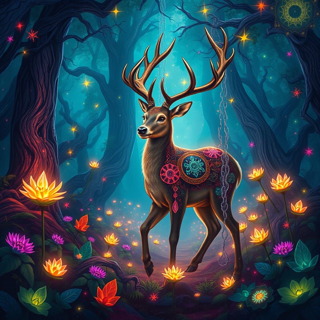 Mystic Deer in Lush Forest: Matte Painting