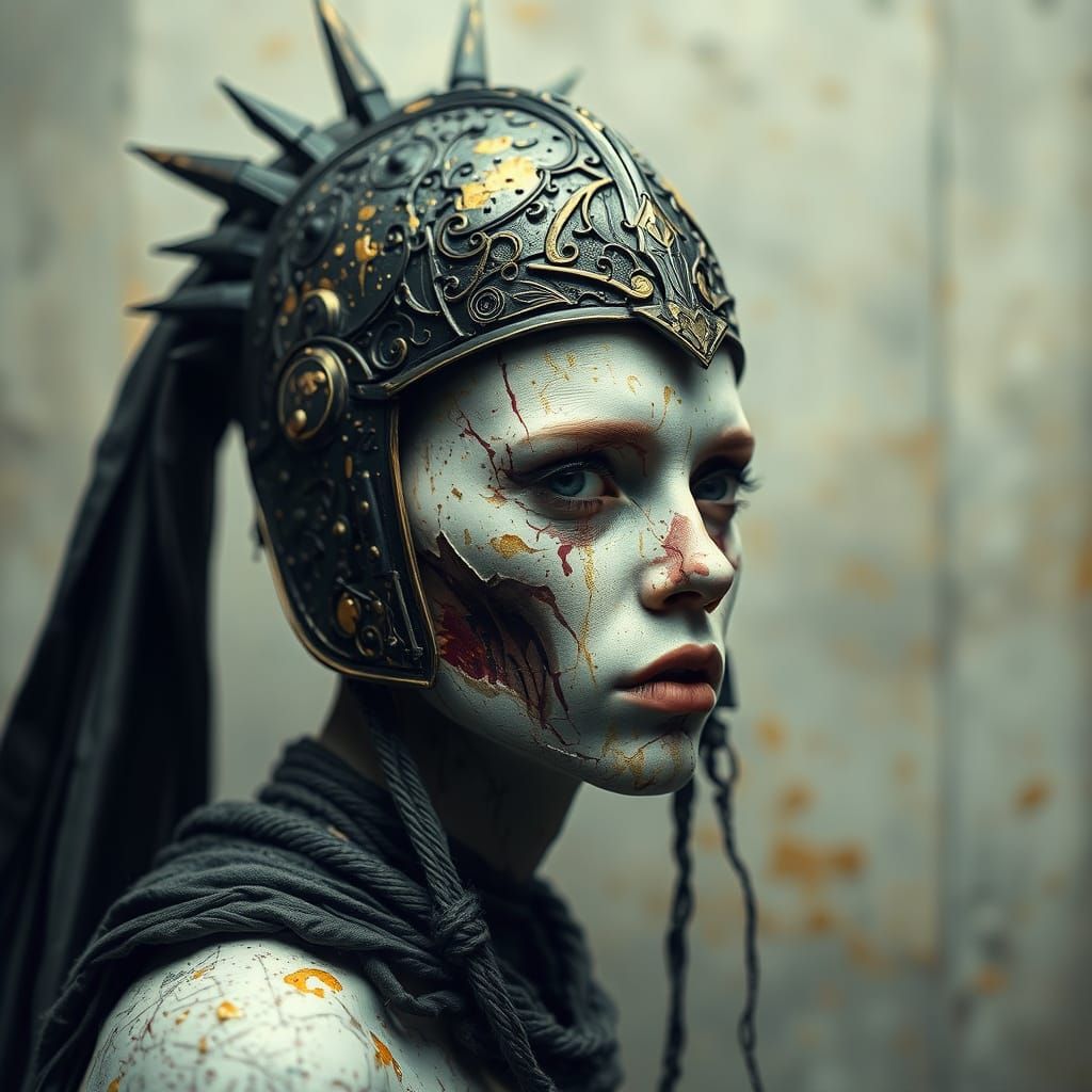 Warrior Portrait with Gold Accents in Klimt Style