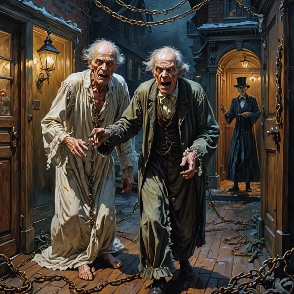 Scrooge and Ghost in Victorian Era Painting