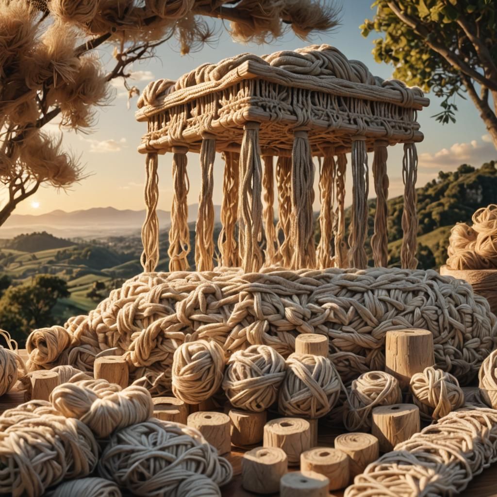 Macrame Yarn Art: Woven Threads in Golden Light