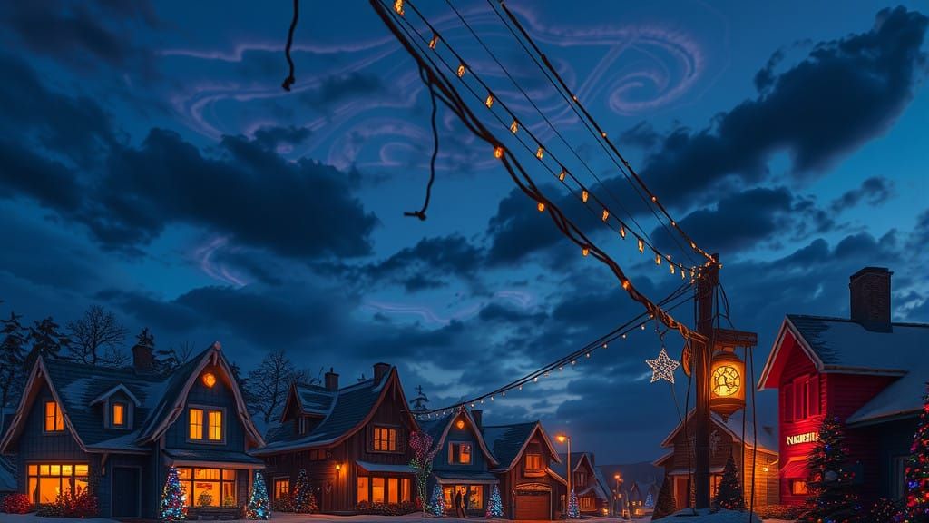 Whimsical Houses Aglow in Fiery Christmas Lights