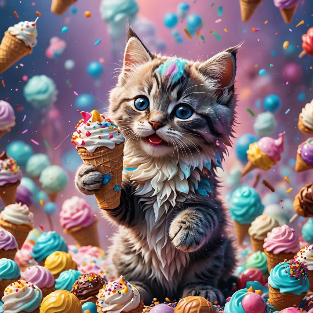Kitten Licking Ice Cream: Fantasy Concept Art