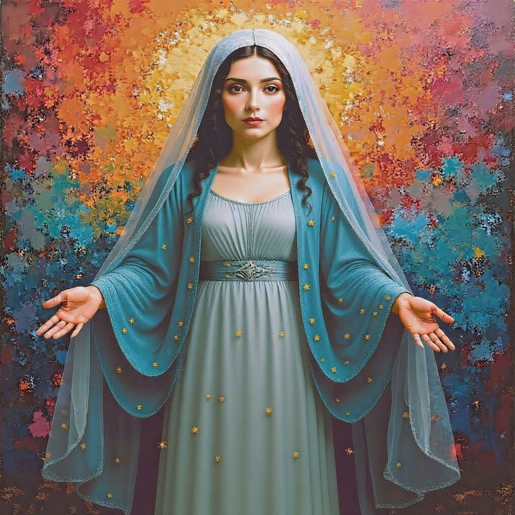 Mary in Shimmering Aura with Kaleidoscope Colors