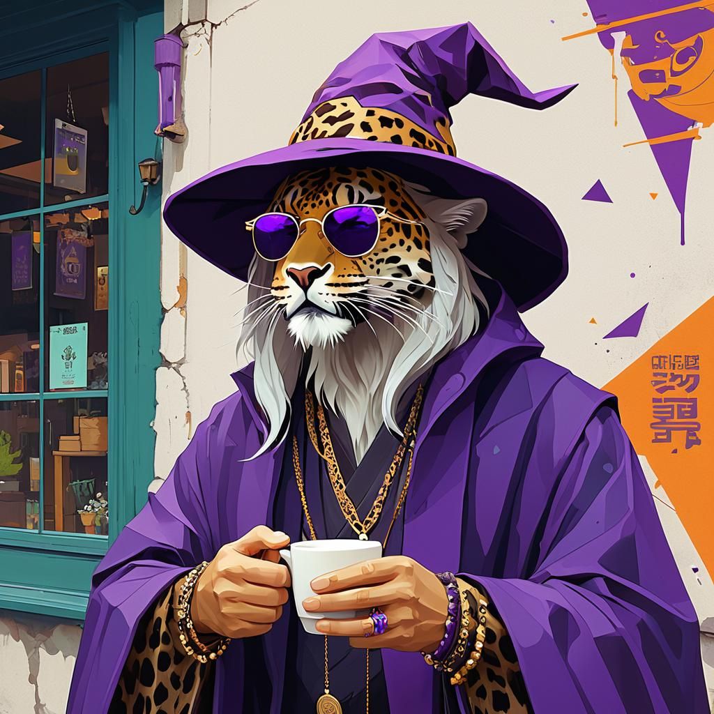 Leopard Mage with Bitcoin Jewelry, Ghibli Style