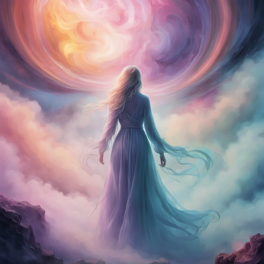 Surreal Figure Emerges from Mist in Dreamlike Digital Painti...