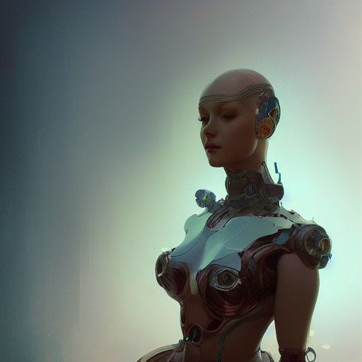 Gorgeous Robot Girl Portrait in Hyperdetailed Style