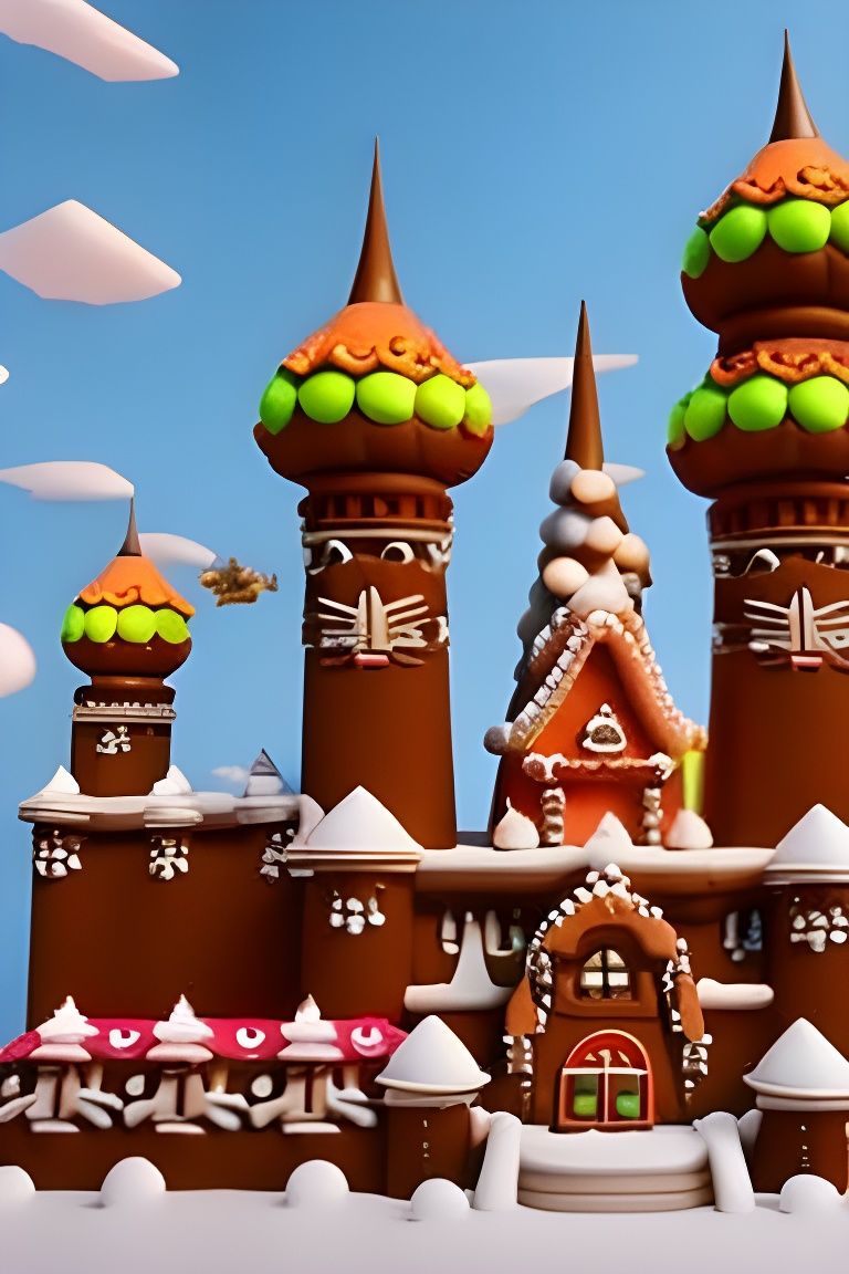 Gingerbread Castle with Candy and Marshmallow Clouds