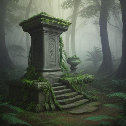 Mystical Jungle Snake on Pedestal in Digital Art