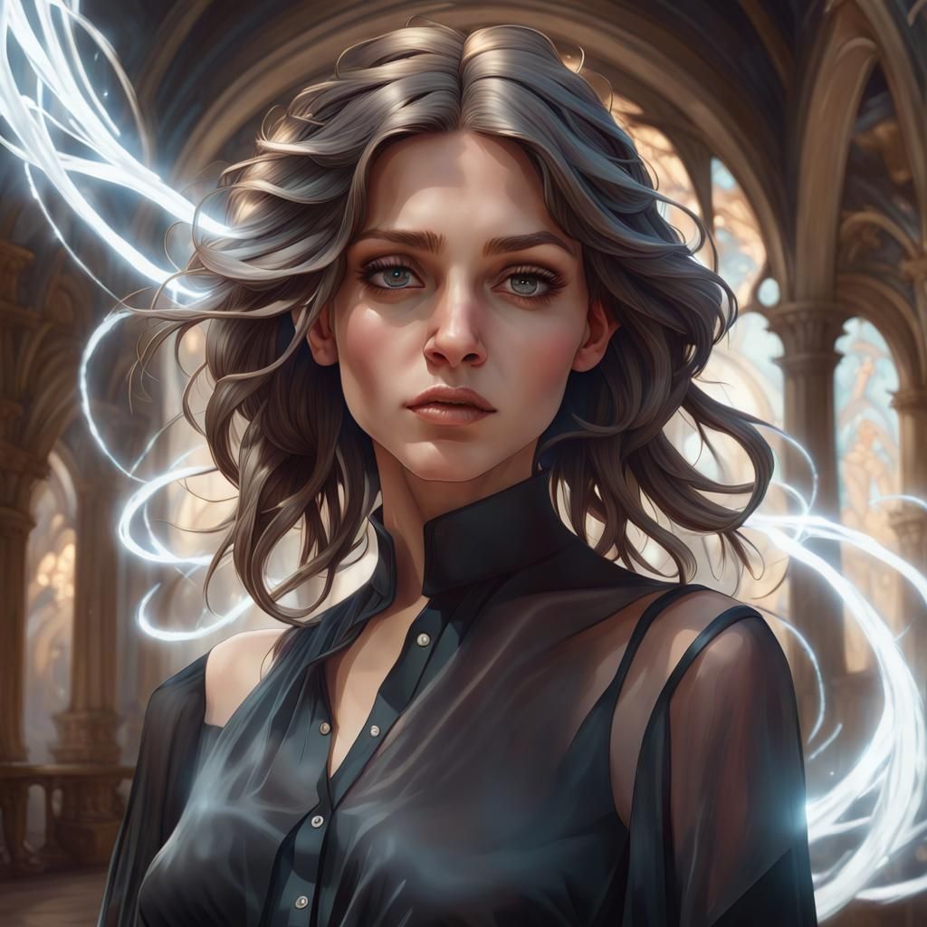 Italian Woman Surrounded by White Magic Energy