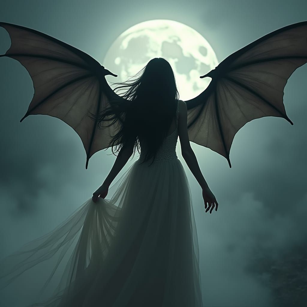 Vampire Bride Ascending in Ethereal Moonlight