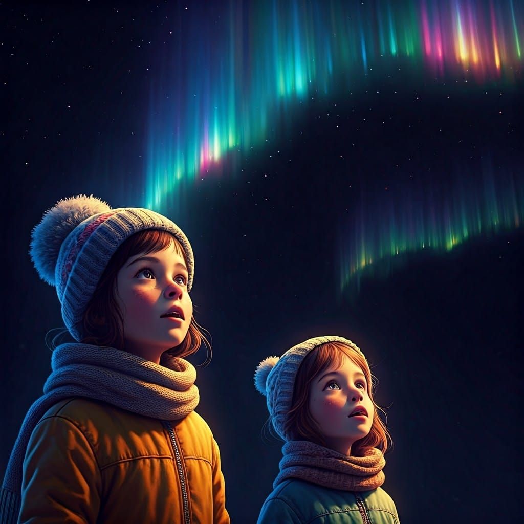 Whimsical Winter Skies: Children in Awe of Celestial Spectac...