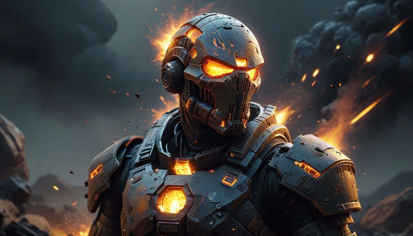 Cyberpunk Commander in Desolate Alien Landscape