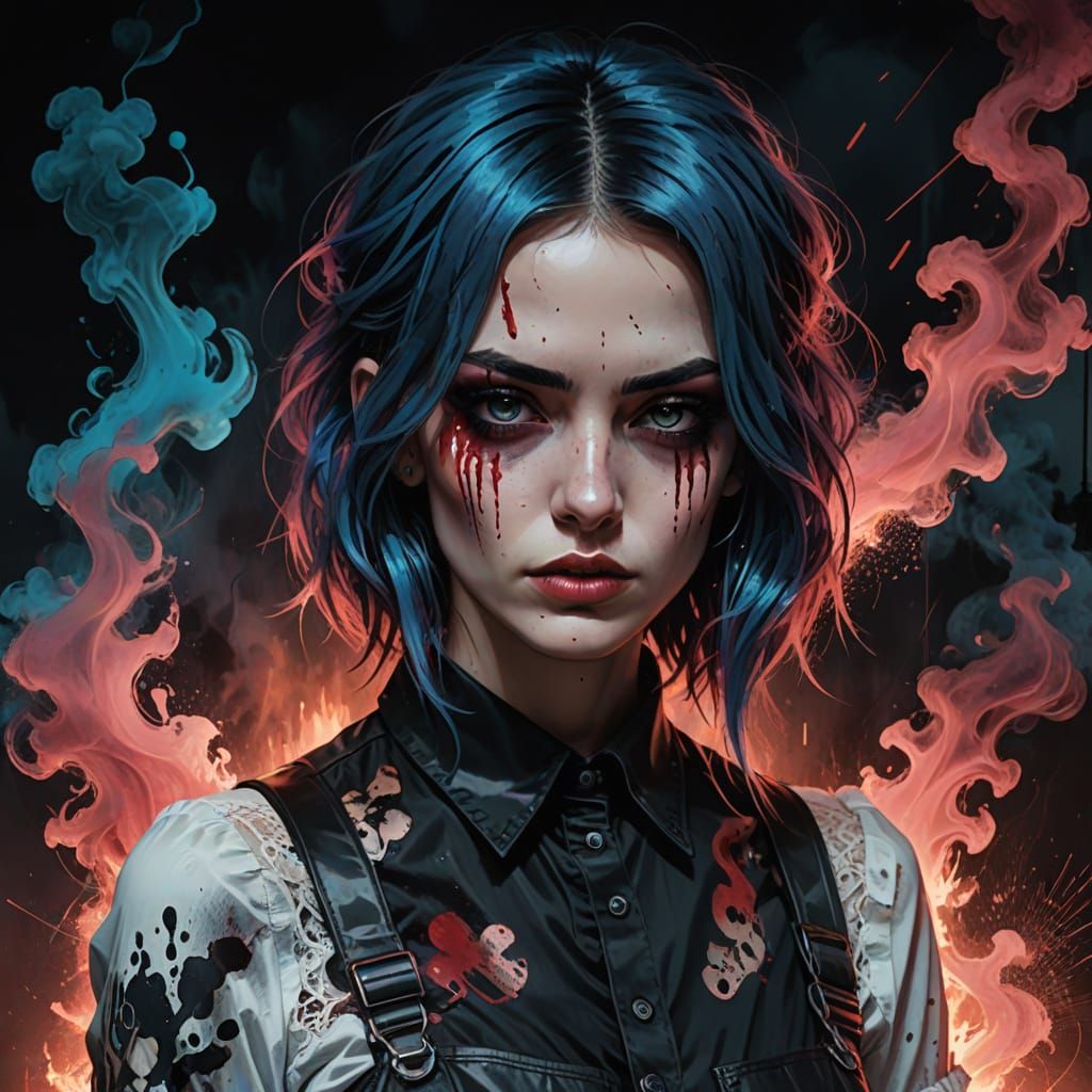 Gothic Punk Goddess in Dark Fantasy Oil Painting