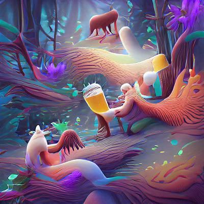 Mystical Creatures Enjoying Beer in the Woods