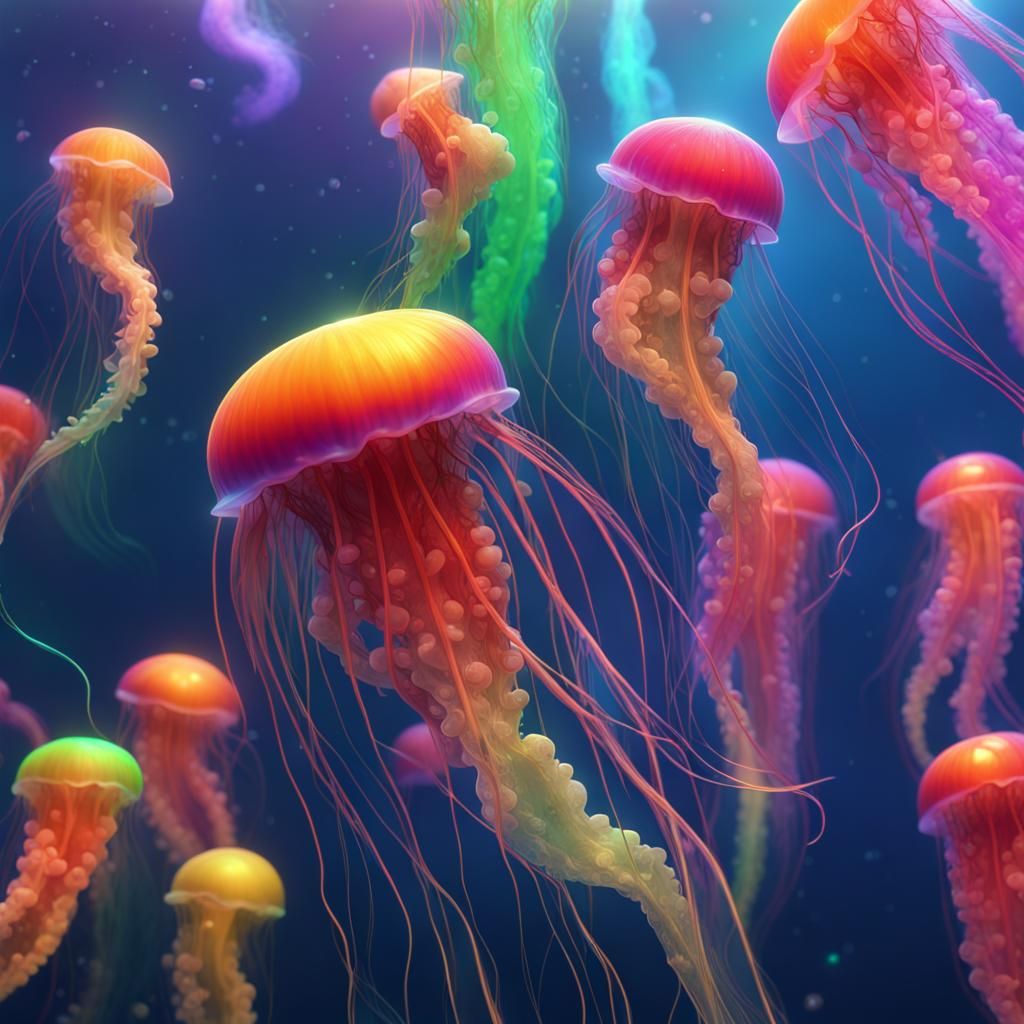 Rainbow Jellyfish in Deep Color Fantasy Art